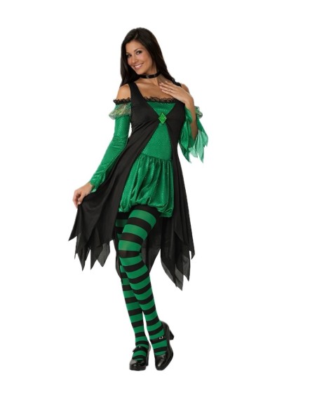 Fantasia de Bruxa Verde Esmeralda de alta qualidade, ideal para o carnaval, festas temáticas e eventos especiais.